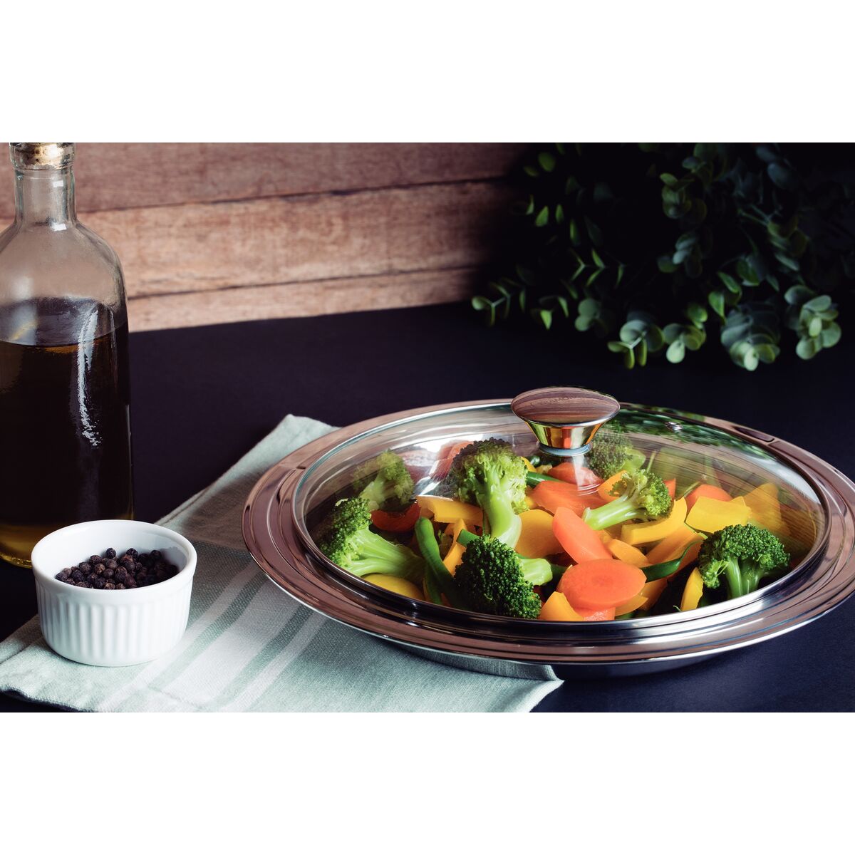 Tramontina Ciclo stainless steel deep serving dish with glass lid 39 cm